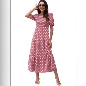 Anna-Kaci Women's Polka Dot Ruffle Maxi Dress Puff Sleeves Plus Size 2XL NWT!